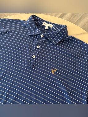 Peter Millar Mens Performance Sport Blue Striped Golf Polo Shirt.